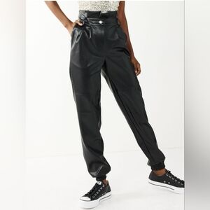 Black High-Waisted Leather Pants